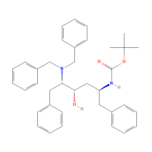 (2S,3S,5S)-2-(N,N-Dibenzylamino)-3-hydroxy-5-(tert-butyloxycarbonylamino)-1,6-diphenylhexane (CAS: 162849-93-6) - Chemical Structure and Molecular Formula 