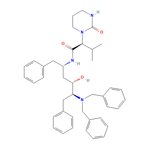 (S)-N-[(2S,4S,5S)-5-(Dibenzylamino)-4-hydroxy-1,6-diphenylhexan-2-yl]-3-methyl-2-(2-oxotetrahydropyrimidin-1(2H)-yl)butanamide (CAS: 192726-04-8) - Chemical Structure and Molecular Formula 
