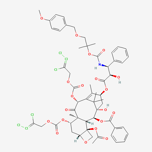 N-Des-t-boc-N-2-[2-methyl-1-(4-methoxyphenyl)methoxy]propyloxycarbonxyl-7,10-O-bis{[(2,2,2-trichloroethyl)oxy]carbonyl} Docetaxel (CAS: 154044-74-3) - Related Chemical Product