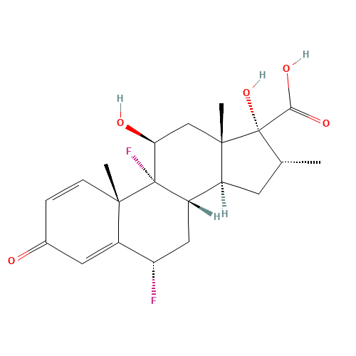 6a,9a-Difluoro-11b-,17a-dihydroxy-3-oxoandrosta-1,4-diene-17b-carboxylic Acid (CAS: 28416-82-2) - Chemical Structure and Molecular Formula 