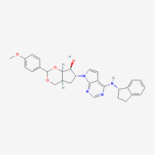 (4aS,6R,7S,7aR)-6-[4-[[(1S)-2,3-Dihydro-1H-inden-1-yl]amino]-7H-pyrrolo[2,3-d]pyrimidin-7-yl]hexahydro-2-(4-methoxyphenyl)-cyclopenta-1,3-dioxin-7-ol (CAS: 905580-87-2) - Chemical Structure and Molecular Formula 