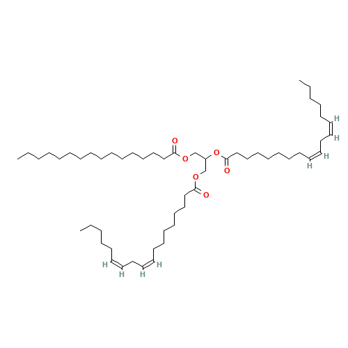1,2-Dilinoleoyl-3-palmitoyl-rac-glycerol (CAS: 2190-15-0) - Chemical Structure and Molecular Formula 
