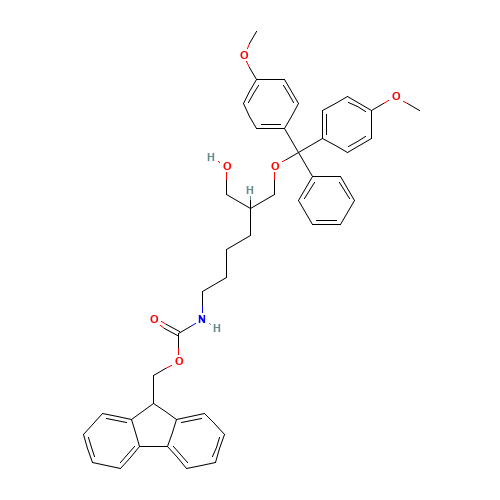 1-O-Dimethoxytrityl-2-(N-Fmoc)-4-Aminobutyl)-1,3-propanediol,90% (CAS: 147190-32-7) - Chemical Structure and Molecular Formula 