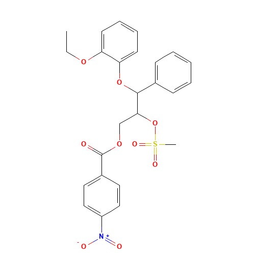 (2RS,3RS)-3-(2-Ethoxyphenoxy)-2-methanesulfonyloxy-1-(4-nitrobenzoyloxy)-3-phenylpropane (CAS: 98854-88-7) - Chemical Structure and Molecular Formula 