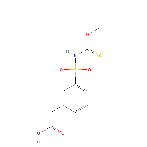 3-Ethoxythiocarbonylsulfamyl-phenyl Acetic Acid (CAS: 887354-92-9) - Chemical Structure and Molecular Formula 