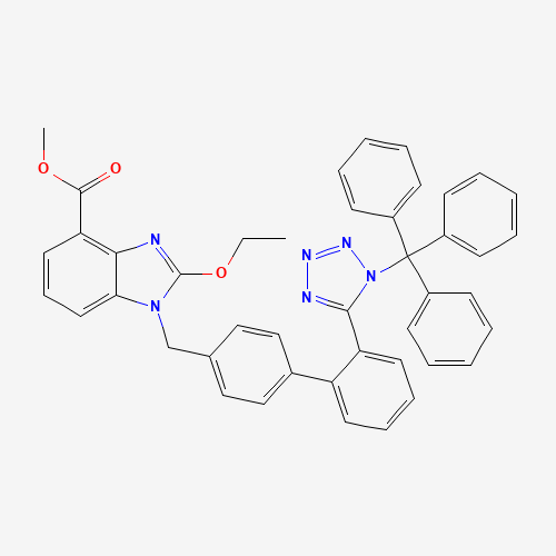2-Ethoxy-1-[[2'-[1-(trityl)-1H-tetrazol-5-yl][1,1'-biphenyl]-4-yl]methyl]-1H-benzimidazole-4-carboxylic Acid Methyl Ester (Candesartan Impurity) (CAS: 150058-29-0) - Related Chemical Product