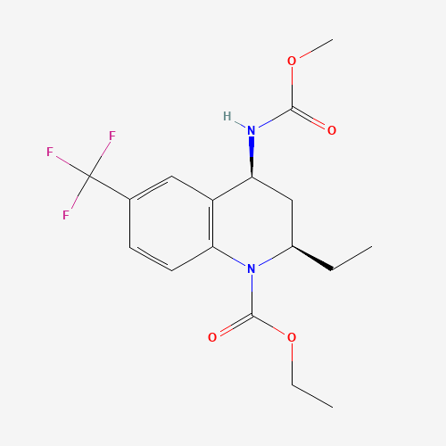 (2R,4S)-2-Ethyl-4-methoxycarbonylamino-6-trifluoromethyl-3,4-dihydro-2H-quinoline-1-carboxylic Acid Ethyl Ester (CAS: 474645-94-8) - Chemical Structure and Molecular Formula 
