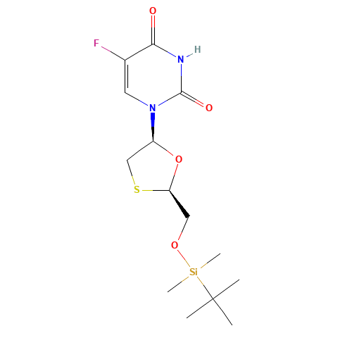 cis-5-Fluoro-1-[2-[[[(1,1-dimethylethyl)dimethylsilyl]oxy]methyl]-1,3-oxathiolan-5-yl]-2,4(1H,3H)-pyrimidinedione (CAS: 1217659-69-2) - Chemical Structure and Molecular Formula 