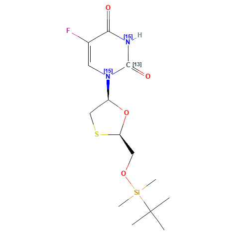 cis-5-Fluoro-1-[2-[[[(1,1-dimethylethyl)dimethylsilyl]oxy]methyl]-1,3-oxathiolan-5-yl]-2,4(1H,3H)-pyrimidinedione-13C,15N2 (CAS: 1217650-77-5) - Related Chemical Product