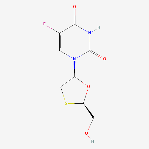 cis 5-Fluoro-1-[2-(hydroxymethyl)-1,3-oxathiolan-5-yl]-2,4(1H,3H)- pyrimidinedione (CAS: 145986-11-4) - Chemical Structure and Molecular Formula 