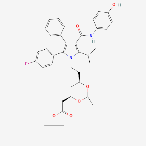 (6-{2-[2-(4-Fluoro-phenyl)-4-(4-hydroxy-phenylcarbamoyl)-5-isopropyl-3-phenyl-pyrrol-1-yl]-ethyl}-2,2-dimethyl-[1,3]-dioxane-4-yl)-acetic Acid, tert-Butyl Ester (CAS: 265989-36-4) - Related Chemical Product
