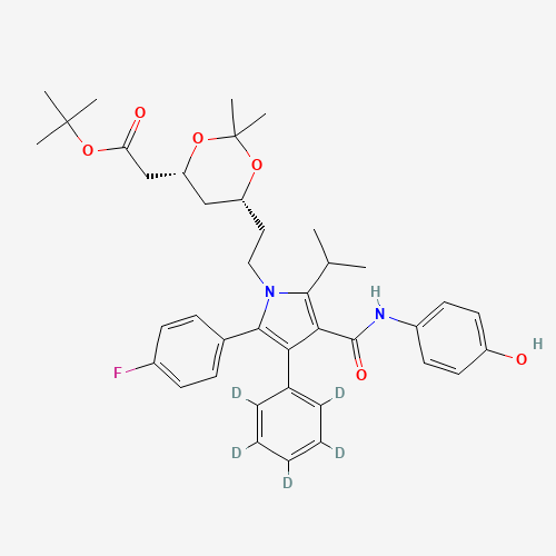 (6-{2-[2-(4-Fluorophenyl)-4-(4-hydroxy-phenylcarbamoyl)-5-isopropyl-3-phenyl-d5-pyrrol-1-yl]-ethyl}-2,2-dimethyl-[1,3]-dioxane-4-yl)-acetic Acid, tert-Butyl Ester (CAS: 265989-38-6) - Related Chemical Product