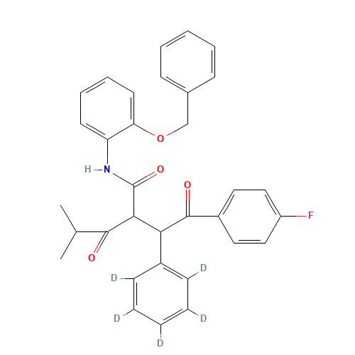 2-[2-(4-Fluorophenyl)-2-oxo-1-phenyl-d5-ethyl]-4-methyl-3-oxo-pentanoic Acid, (2-Benzyloxy-phenyl)-amide (CAS: 1020719-43-0) - Related Chemical Product