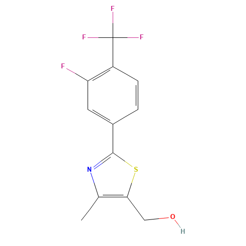 2-[3-Fluoro-4-(trifluoromethyl)phenyl]-4-methyl-5-hydroxymethyl Thiazole (CAS: 317319-27-0) - Chemical Structure and Molecular Formula 