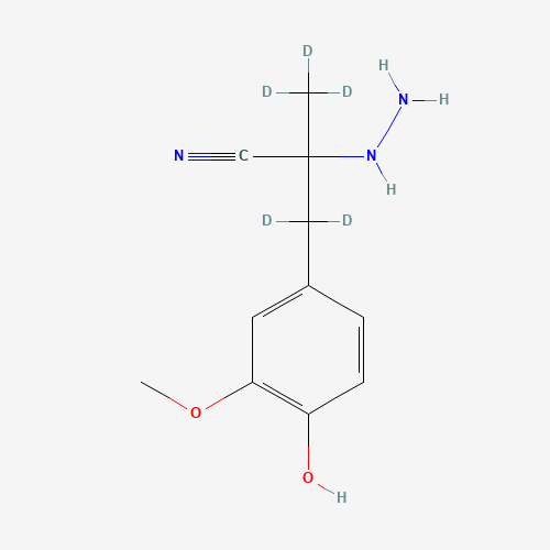 2-Hydrazino-a-(4-hydroxy-3-methoxybenzyl)propionitrile-d5 (CAS: 1189658-77-2) - Chemical Structure and Molecular Formula 