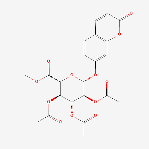 7-Hydroxy Coumarin 2,3,4-Tri-O-acetyl-b-D-glucuronide Methyl Ester (CAS: 168286-97-3) - Chemical Structure and Molecular Formula 