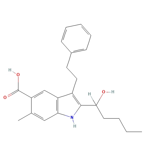 2-(1-Hydroxypentyl)-6-methyl-3-(2-phenylethyl)-1H-indole-5-carboxylic Acid (CAS: 873841-43-1) - Chemical Structure and Molecular Formula 