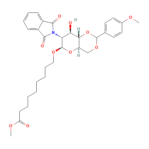 8-Methoxycarbonyloctyl-2-deoxy-2-phthalimido-4,6-O-(methoxybenzylidene)-b-D-glucopyranoside (CAS: 359436-88-7) - Chemical Structure and Molecular Formula 