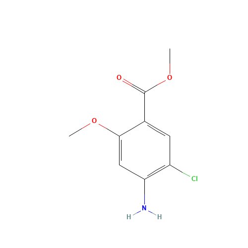 Methyl 4-Amino-5-chloro-2-methoxybenzoate (CAS: 20896-27-9) - Chemical Structure and Molecular Formula 