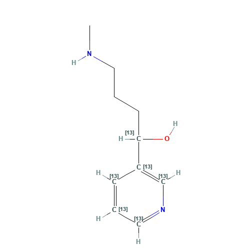 4-(Methylamino)-1-(3-pyridyl)-1-butanol-1,2',3',4',5',6'-13C6 (CAS: 1216991-24-0) - Chemical Structure and Molecular Formula 