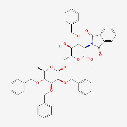 Methyl 3-O-Benzyl-6-O-(2,3,4-tri-O-benzyl-a-L-fucopyranosyl)-2-deoxy-2-N-phthalimido-b-D-glucopyranoside (CAS: 97242-86-9) - Chemical Structure and Molecular Formula 