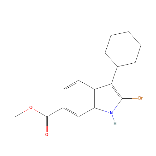 Methyl 2-Bromo-3-cyclohexyl-6-indolecarboxylate (CAS: 494799-19-8) - Chemical Structure and Molecular Formula 