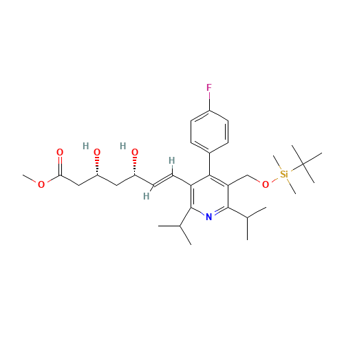 Methyl rel-(E)-7-[5-tert-Butyldimethylsilyloxymethyl-2,6-diisopropyl-4-(4-fluorophenyl)-pyrid-3-yl]-3,5-dihydroxy-6-heptenoate (CAS: 124863-86-1) - Related Chemical Product