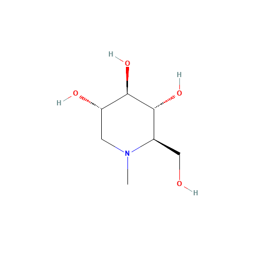 N-Methyldeoxynojirimycin (CAS: 69567-10-8) - Chemical Structure and Molecular Formula 