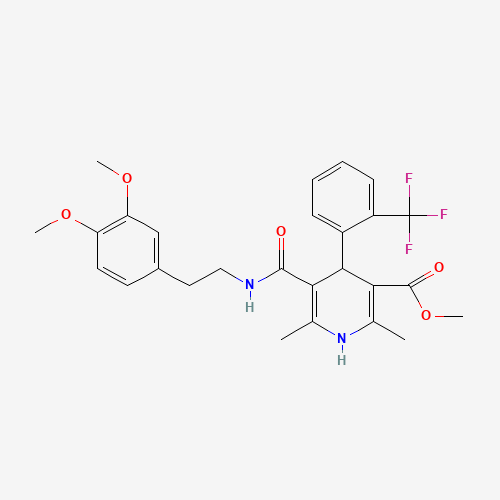 Methyl 1,4-Dihydro-2,6-dimethyl-4-(2'-trifluoromethyl)phenyl-pyridine-3-carboxylate-5-(3,4-dimethoxyphenyl)ethyl Carboxamide (CAS: 887406-97-5) - Chemical Structure and Molecular Formula 