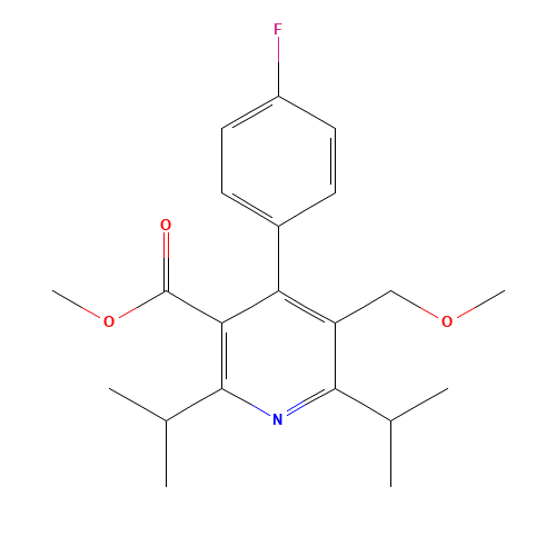 Methyl 2,6-Diisopropyl-4-(4-fluorophenyl)-3-hydroxymethyl-5-methoxypyridine-3-carboxylate (CAS: 887407-03-6) - Chemical Structure and Molecular Formula 