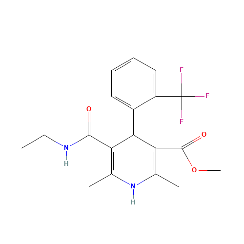 Methyl 1,4-Dihydro-4-(2'-trifluoromethyl)phenyl-pyridine-3-carboxylate-5-ethyl Carboxamide (CAS: 887407-06-9) - Chemical Structure and Molecular Formula 