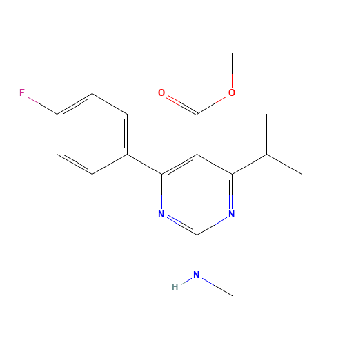 Methyl 4-(4-Fluorophenyl)-6-isopropyl-2-(methylamino)pyrimidine-5-carboxylate (CAS: 160009-36-9) - Chemical Structure and Molecular Formula 