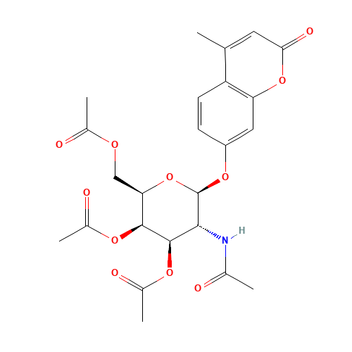 4-Methylumbelliferyl 2-Acetamido-2-deoxy-3,4,6-tri-O-acetyl-b-D-Galactopyranoside (CAS: 124167-46-0) - Chemical Structure and Molecular Formula 