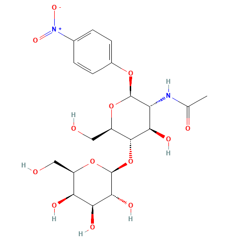 p-Nitrophenyl 2-Acetamido-2-deoxy-4-O-(b-D-galactopyranosyl)-b-D-glucopyranoside (CAS: 74211-28-2) - Chemical Structure and Molecular Formula 