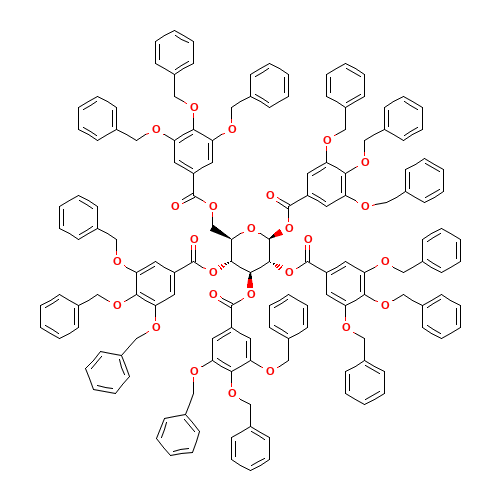 1,2,3,4,6-Penta-O-(3,4,5-tri-O-benzylgalloyl)-b-D-glucopyranose (CAS: 122625-60-9) - Chemical Structure and Molecular Formula 