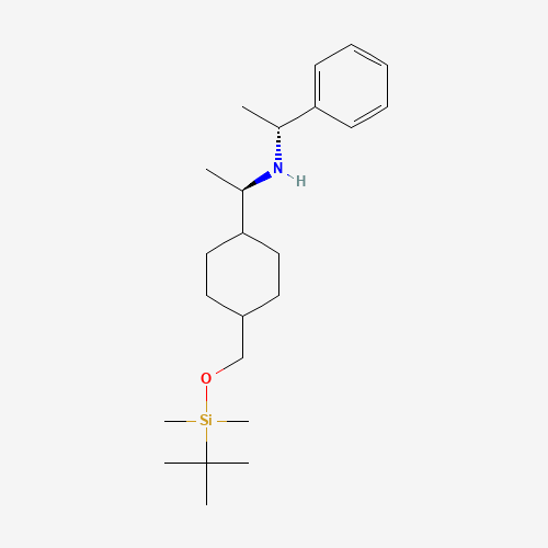 (1R)-N-((1R)-1-Phenylethyl)-1-[4-(tert-butyldimethylsilyloxymethyl)cyclohexyl]ethan-1-amine (CAS: 672314-45-3) - Chemical Structure and Molecular Formula 