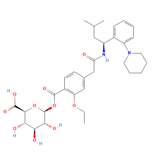 Repaglinide Acyl-b-D-glucuronide (CAS: 1309112-13-7) - Chemical Structure and Molecular Formula 