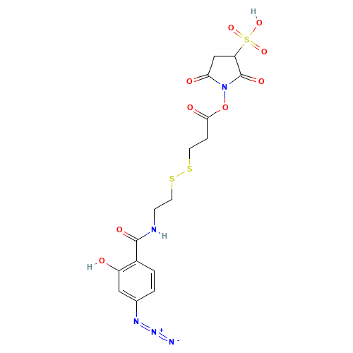 Sulfo-N-succinimidyl3-[[2-(p-azidosalicylamido)ethyl]-1,3'-dithio]propionate (CAS: 144650-95-3) - Chemical Structure and Molecular Formula 