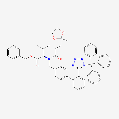N-[(2'-Trityltetrazol[1,1'-biphenyl]-4-yl)methyl]-N-[3-(2-methyl-1,3-dioxolan-2-yl)-1-oxopropyl]-L-valine Benzyl Ester (CAS: 1331888-33-5) - Chemical Structure and Molecular Formula 