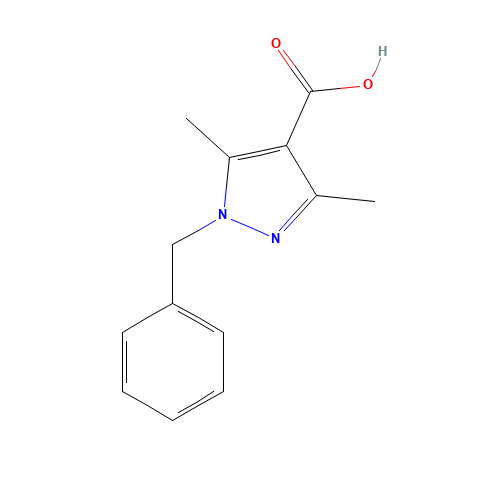 1-Benzyl-3,5-dimethyl-1H-pyrazole-4-carboxylic acid (CAS: 108444-25-3) - Chemical Structure and Molecular Formula 