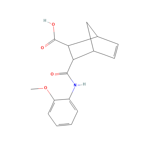 3-(2-Methoxy-phenylcarbamoyl)-bicyclo[2.2.1]hept-5-ene-2-carboxylic acid (CAS: 61894-11-9) - Chemical Structure and Molecular Formula 
