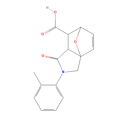 4-Oxo-3-o-tolyl-10-oxa-3-aza-tricyclo[5.2.1.0*1,5*]dec-8-ene-6-carboxylic acid (CAS: 436810-98-9) - Chemical Structure and Molecular Formula 