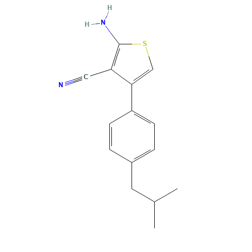 2-Amino-4-(4-isobutylphenyl)thiophene-3-carbonitrile (CAS: 438218-65-6) - Chemical Structure and Molecular Formula 