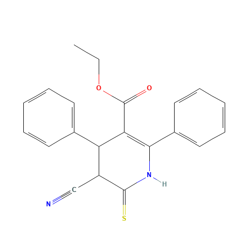 Ethyl 5-cyano-2,4-diphenyl-6-thioxo-1,4,5,6-tetrahydro-3-pyridinecarboxylate (CAS: 105199-50-6) - Chemical Structure and Molecular Formula 