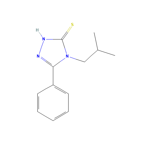 4-Isobutyl-5-phenyl-4H-1,2,4-triazol-3-ylhydrosulfide (CAS: 26029-10-7) - Chemical Structure and Molecular Formula 