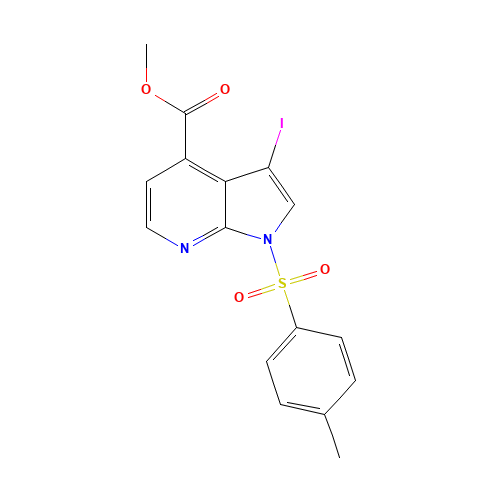 Methyl 3-iodo-1-tosyl-1H-pyrrolo[2,3-b]pyridine-4-carboxylate (CAS: 1198097-28-7) - Chemical Structure and Molecular Formula 