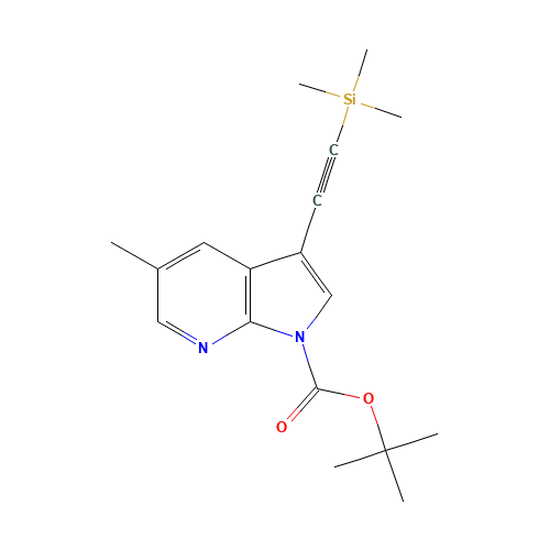 tert-Butyl 5-methyl-3-((trimethylsilyl)ethynyl)-1H-pyrrolo[2,3-b]pyridine-1-carboxylate (CAS: 1198103-89-7) - Chemical Structure and Molecular Formula 