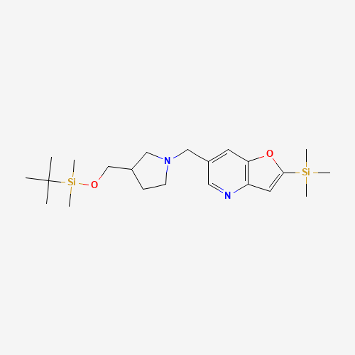 6-((3-((tert-Butyldimethylsilyloxy)methyl)pyrrolid in-1-yl)methyl)-2-(trimethylsilyl)furo[3,2-b]pyri (CAS: 1188993-09-0) - Chemical Structure and Molecular Formula 