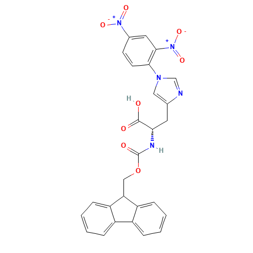 (2S)-3-[1-(2,4-Dinitrophenyl)-1H-imidazol-4-yl]-2-{[(9H-fluoren-9-ylmethoxy)carbonyl]amino}propanoic (CAS: 83999-94-4) - Chemical Structure and Molecular Formula 