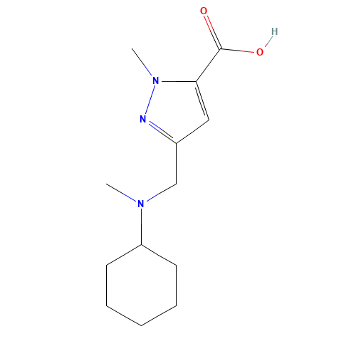 3-((Cyclohexyl(methyl)amino)methyl)-1-methyl-1H-pyrazole-5-carboxylic acid (CAS: 1223748-43-3) - Chemical Structure and Molecular Formula 
